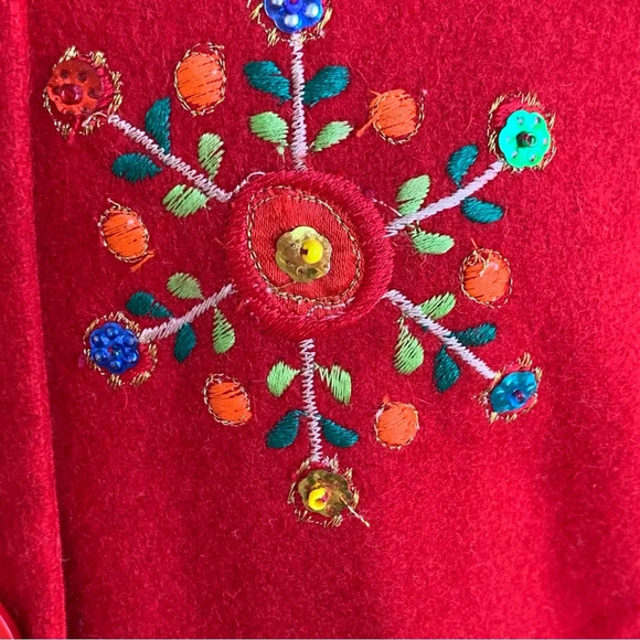 KEREN HART Heavyweight Wool Christmas Jacket Blazer Size L Sequin Embroidered - Picture 6 of 8